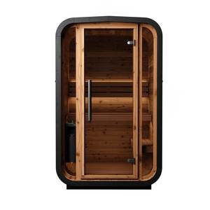 Mini sauna en cèdre rouge, sauna à vapeur moderne pour appartement, cabine sauna pour 1 personne avec tabouret en bois - Product Image 2