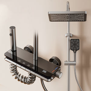 Grifos de <span class=keywords><strong>ducha</strong></span> de baño para uso doméstico, pantalla digital, luz ambiental, juego de <span class=keywords><strong>ducha</strong></span> de lluvia termostática de aluminio con aumento de presión para Baño - Product Image 4