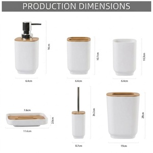 Juego de Accesorios de <span class=keywords><strong>Baño</strong></span> Modernos de Bambú de 6 Piezas, Color Blanco Mate, Ecológico, Duradero y de Lujo, con Dispensador de Jabón de Plástico y Cubo de Basura - Product Image 2