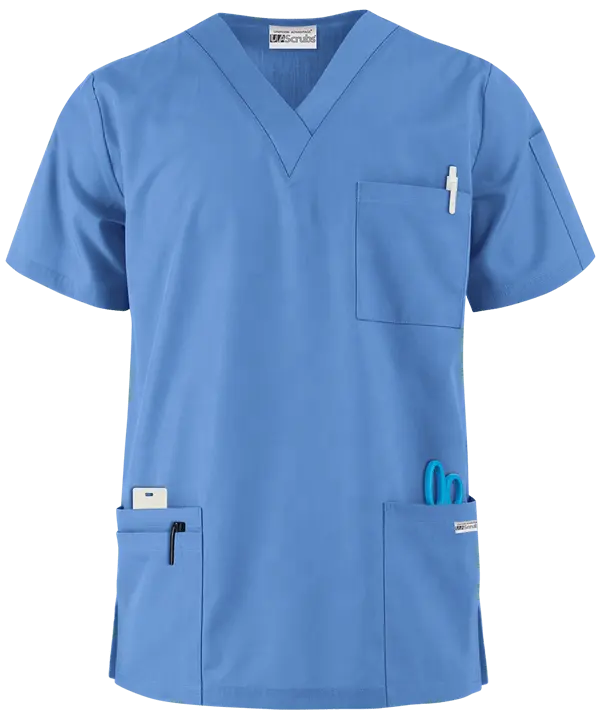 Verpleging Uniform Fabrikant Leveranciers Vijf Pocket V-hals Ziekenhuis Uniform Verpleegkundige Medische Scrub Top Voor Mannen