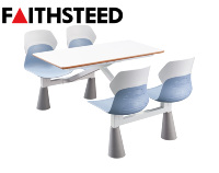 Ensemble table et chaises bicolores pour cantine, 4 places, table à manger intégrée pour restauration rapide, ensemble moderne pour restaurant et cafétéria