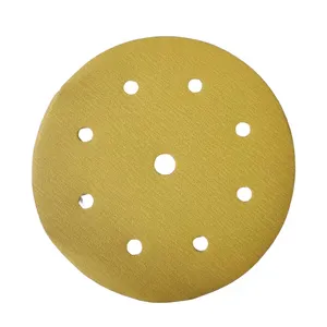 Delikler ile 6 inç 9 delik sarı zımpara disk kanca halka altın zımpara disk alüminyum oksit kuru zımpara disk otomobil için
