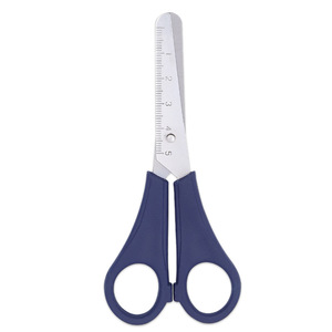 Ciseaux en acier inoxydable Yangjiang 130 mm, lame droite, manche bleu portable, pour la découpe de papier, l'artisanat, l'utilisation scolaire - Product Image 4