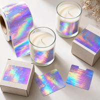 Étiquettes autocollantes personnalisées en PET holographique à dégradé de pixels pour pots de bougies, fourniture d'usine pour autres produits électroniques grand public