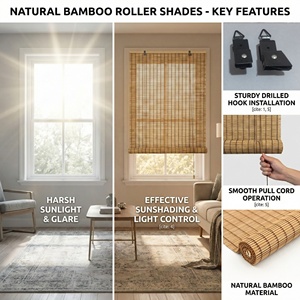 Natural <strong>Bamboo</strong> Roller Shades, Light Filtering <strong>Roll</strong> up Window <strong>Blinds</strong> for Indoor Outdoor <strong>Patio</strong> and Sun Porch <strong>Bamboo</strong> Curtain - Product Image 4