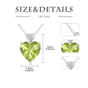 Colgante de Peridoto Corazón de 3 Quilates, Piedra de Nacimiento de Agosto, Collar Personalizado de Oro Sólido de 14K, Regalo Sorpresa de Joyería para Uso Diario o Cumpleaños - Product Image 2