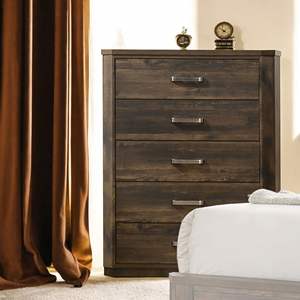 DB Elettra Rustic <b>Walnut</b> Finish Chest of <b>Drawers</b> Modern European Design Solid Wood & Stainless Steel for Bedroom Living Room - Product Image 1