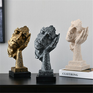 Sculpture en résine abstraite Qi Hang, homme à moitié visage, ornement artistique, décoration d'intérieur - Product Image 3