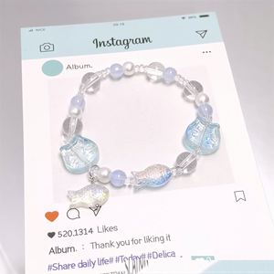 Pulsera de cuentas de cristal craquelado con diseño de palomitas de maíz de fantasía, dije de pez, color degradado, para niñas y mujeres, pulseras de la amistad, joyería - Product Image 5