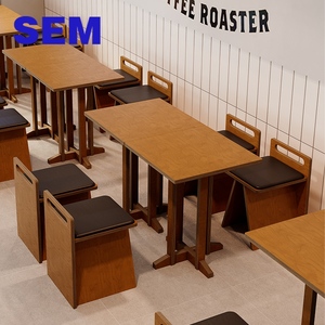 Set di Tavoli e Sedie in Legno SEM per <span class=keywords><strong>Ristoranti</strong></span>, Mensa Scolastica, Set da Pranzo con <span class=keywords><strong>4</strong></span> Sedie, Design per Fast Food - Product Image 1