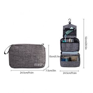 Sac de voyage cosmétique portable et étanche à grande capacité avec fermeture éclair et crochet de suspension en tissu cationique, idéal pour les sacs à main. - Product Image 6