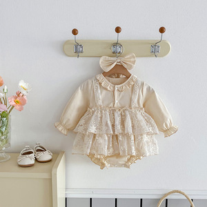 Mùa Thu Mới Phong Cách Bé Gái 'Romper Dài Tay Áo Mùa Thu Tam Giác Thiết Kế 100% Bông Nút Đóng Cửa Bé Jumpsuit - Product Image 3