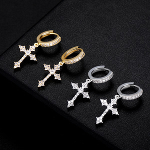 Hip Hop goutte boucles d'oreilles en laiton bijoux Micro pavé croix or argent boucles d'oreilles hommes femmes bijoux pour <span class=keywords><strong>cadeau</strong></span> de fête - Product Image 3