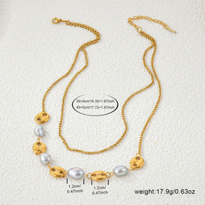 Collier élégant et tendance pour femme en acier inoxydable avec pierres naturelles, perles d'eau douce et maillons dorés – Collier perlé à la mode – Chine - Product Image 3
