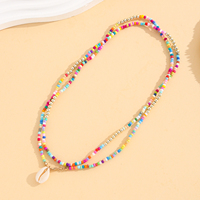Collier bohème superposé plaqué or avec perles de verre et coquillages cauris pour femme, lot de 2