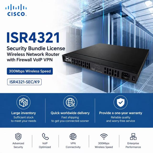 For ISR4321 Security Bundle License Wireless Network Router with Firewall VoIP VPN 300Mbps Wireless Speed-ISR4321-SEC/K9