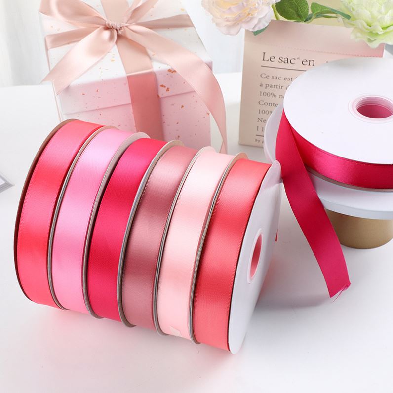100 Yards 2.5cm Wide Wholesale Gift Box Packing Party Wedding Holiday Decoration Multi-color Polyester Solid Color Satin Ribbon