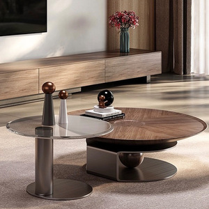 Walnut <b>Wood</b> <b>Coffee</b> <b>Table</b> <b>Round</b> Modern Nordic Style Living Room Sofa Side <b>Table</b> - Product Image 3
