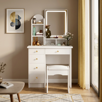 Coiffeuse moderne en verre blanc avec miroir LED et tabouret, 1 tiroir, pour chambre et salle de bain, ensemble de meubles