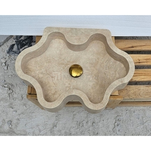 <span class=keywords><strong>Lavabo</strong></span> en pierre sculptée en bloc massif de travertin beige Newstar pour les projets de villas et d'hôtels - Product Image 5