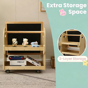 Large Double Sided Wooden Drawing Board for Kids Children's Early Education Multifunction Bookshelf Storage Rack Drawing <strong>Toy</strong> - Product Image 4
