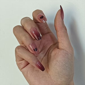 24 <span class=keywords><strong>faux</strong></span> <span class=keywords><strong>ongles</strong></span> à presser rouge bordeaux dégradé, forme cercueil, avec cœur, réutilisables, longs, pour femmes - Product Image 4