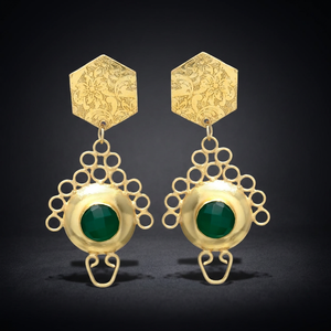 Nouvelles boucles d'oreilles pendantes en laiton plaqué or, serties de pierres précieuses, design doré, faites à la main, cadeau de fête - Product Image 2