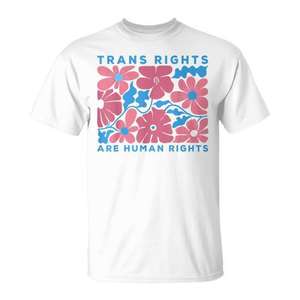 Los derechos trans son derechos humanos Camiseta floral del Orgullo LGBTQ para personas transgénero - Product Image 1