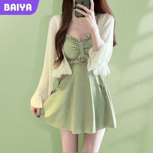 Traje de baño de una pieza para mujer Baiya, cintura alta, estilo halter, mini, de secado rápido, con aberturas, para natación en resort - Product Image 1