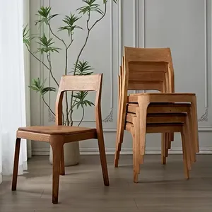 High quality solid wood frame luxury wood seat coffee shop No armrest stackable dining chair