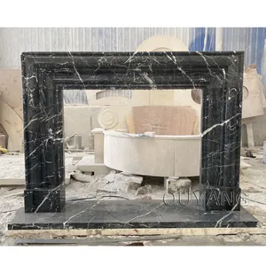 QUYANG Estilo Europeu Decorativa Moderna Independente Luxo Nero Marquina Mármore Lareira Cornija de Pedra Natural Preto