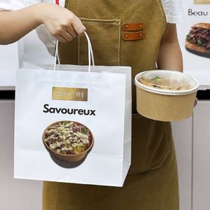 Sacs en papier kraft biodégradables écologiques personnalisés avec poignée pour la vente à emporter des restaurants - Product Image 6