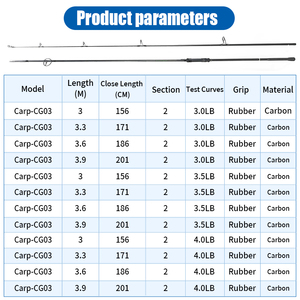 <span class=keywords><strong>Canne</strong></span> à pêche à la carpe en carbone 30T 40T, 2 sections, 12 pieds, anti-corrosion - Product Image 3
