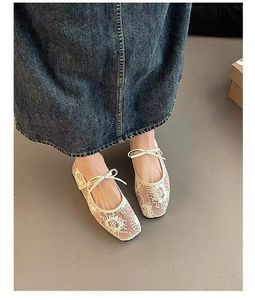 Nouvelles Ballerines Mary Jane d'été pour femmes, style féerique, à bout pointu, avec nœud floral, à lacets, semi-transparentes, légères - Product Image 4