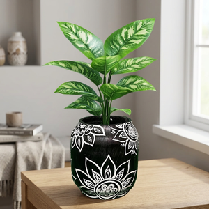 Pot de fleurs noir moderne et élégant, jardinière décorative pour la maison, support de bureau intérieur, décoration de table, verdure pour le salon - Product Image 5