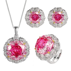 Vente en gros usine – Parure de bijoux de mariage en cuivre écologique avec zircon taille rose 16-10MM pour des mariages glamour - Product Image 1