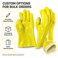 Gants de travail de sécurité en PVC jaune lisse personnalisés, imperméables, résistants à l'huile, doublés de polyester, à manchette longue, pour le nettoyage industriel, vente en gros