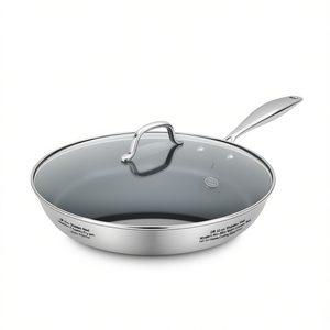 Poêle à frire DB en acier inoxydable 32 cm antiadhésive compatible induction avec couvercle en verre – Ustensile de cuisine moderne - Product Image 1