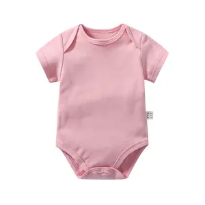 गर्मियों नई नवजात शिशु Romper लघु आस्तीन बच्चा कपड़े यूनिसेक्स शिशु कपड़े अच्छी गुणवत्ता कपास ठोस रंग चयन