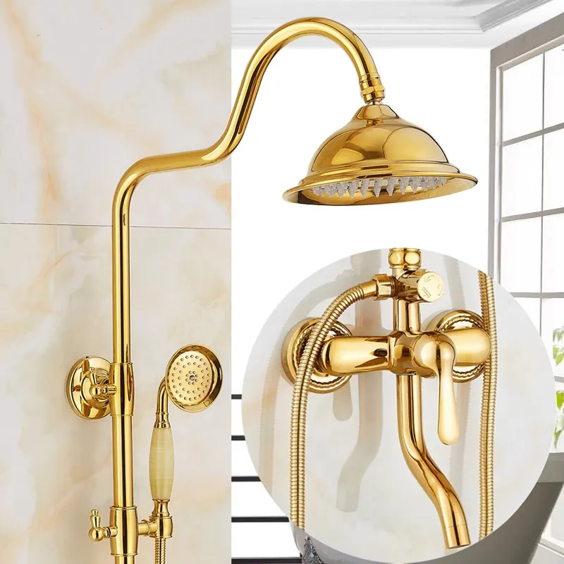 Classic luxury antique gold faucet rainfall bath shower set for bathroom 304 stainless steel bath shower mixer