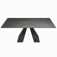 Table à manger moderne extensible en pierre frittée pour hôtel et restaurant, cadre métallique rectangulaire noir, commande en gros