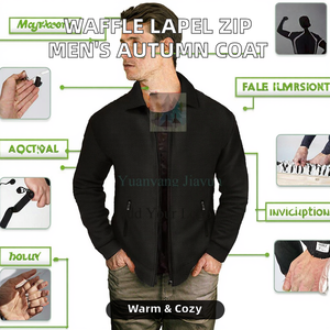 Veste de sport vintage à col waffle à manches longues pour homme, coupe-vent, manteau d'automne en polyester/coton - Product Image 2