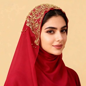 Écharpe longue en mousseline de soie florale de style ethnique d'Asie du Sud-Est, ornée de perles, en polyester respirant, <span class=keywords><strong>voile</strong></span> tendance et élégant - Product Image 1
