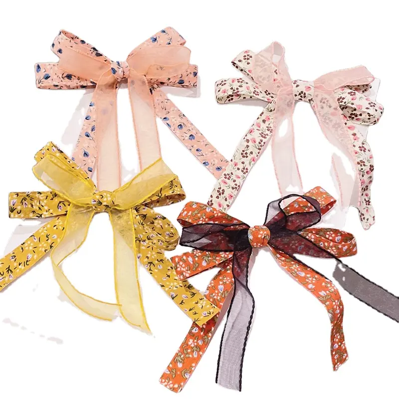 Custom korean spring and summer hair bows organza barrettes cheveux noeud clips