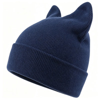 Bonnet tricoté rose à oreilles de chat avec logo personnalisé, bord côtelé, pour fête d'Halloween, cadeau de Noël, chaud et mignon, unisexe, vente en gros