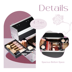 Professional <b>Make</b> <b>Up</b> Train Carrying Case with 4 Trays Locking Hard Vanity <b>Storage</b> Case Large Cosmetic <b>Box</b> Organizer - Product Image 3