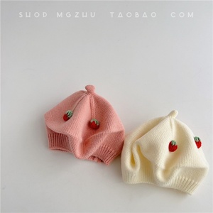 Gorro de Paja Tejido con Fresas, Estilo Coreano, para Niñas, Otoño-Invierno, Cortavientos, para Bebés, para Uso Casual al Aire Libre - Product Image 2