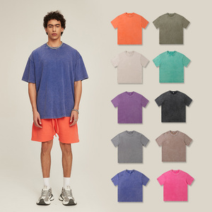 T-shirt décontracté pour homme, col rond, 100 % coton, coupe ample, imprimé 3D, style vintage délavé à l'acide, uni et oversize - Product Image 1