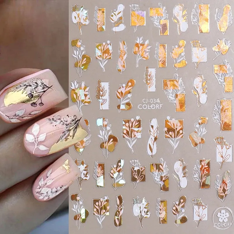 Cursori di foglie per unghie oro bianco abbronzante fiori gradiente adesivo adesivo Nail Design decorazioni d'arte accessori per Nail Art