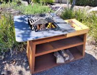 Barbecue d'extérieur moderne, grand modèle, en acier Corten, avec foyer à bois et dispositif de sécurité anti-oxygène, noir